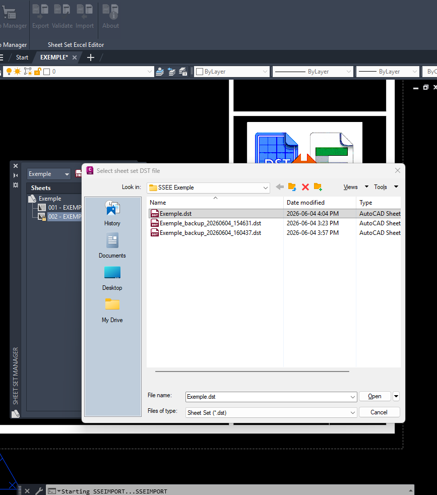 Select DST file for import
